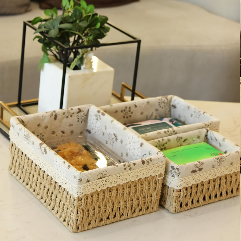 Conjunto de 3 Cestos de Vime com Forro Removível
