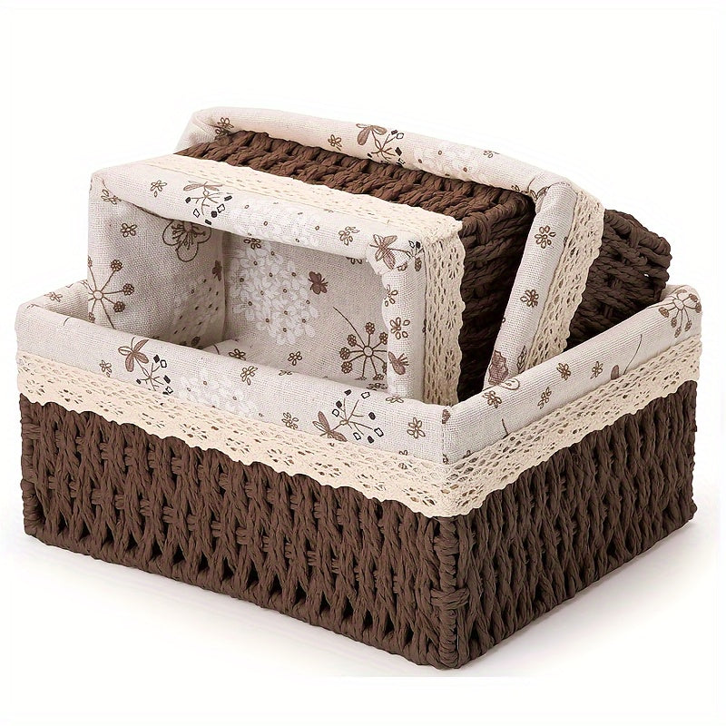 Conjunto de 3 Cestos de Armazenamento Artesanais
