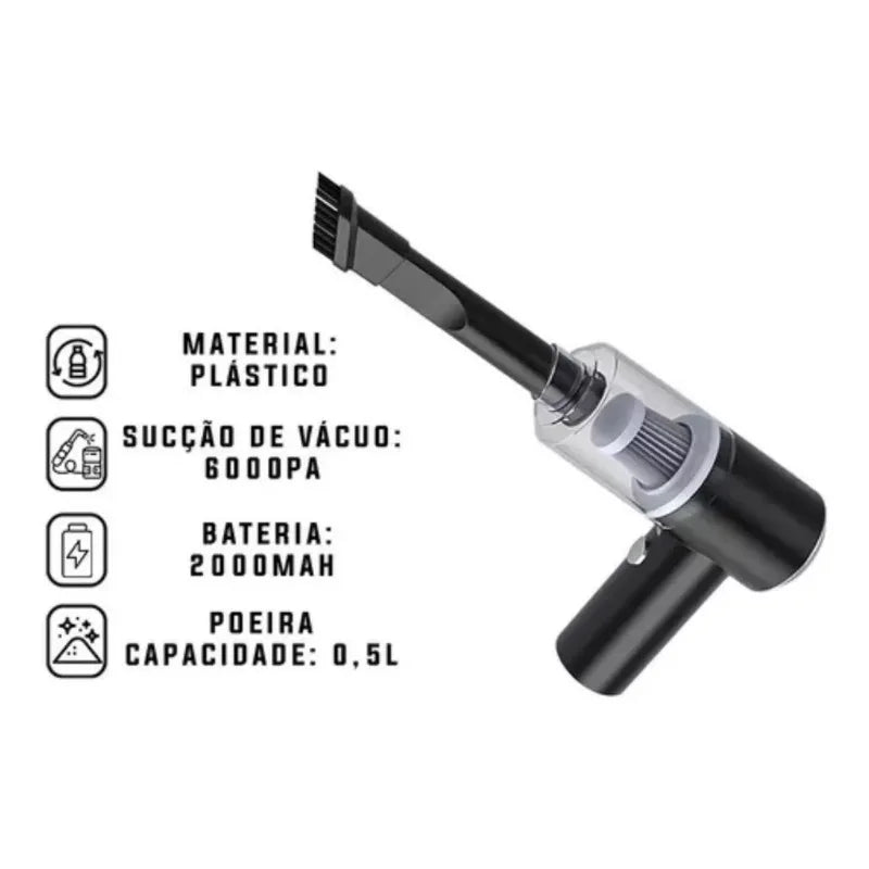 Mini Aspirador de Pó 6000PA 120W - Sem Fio e Recarregável