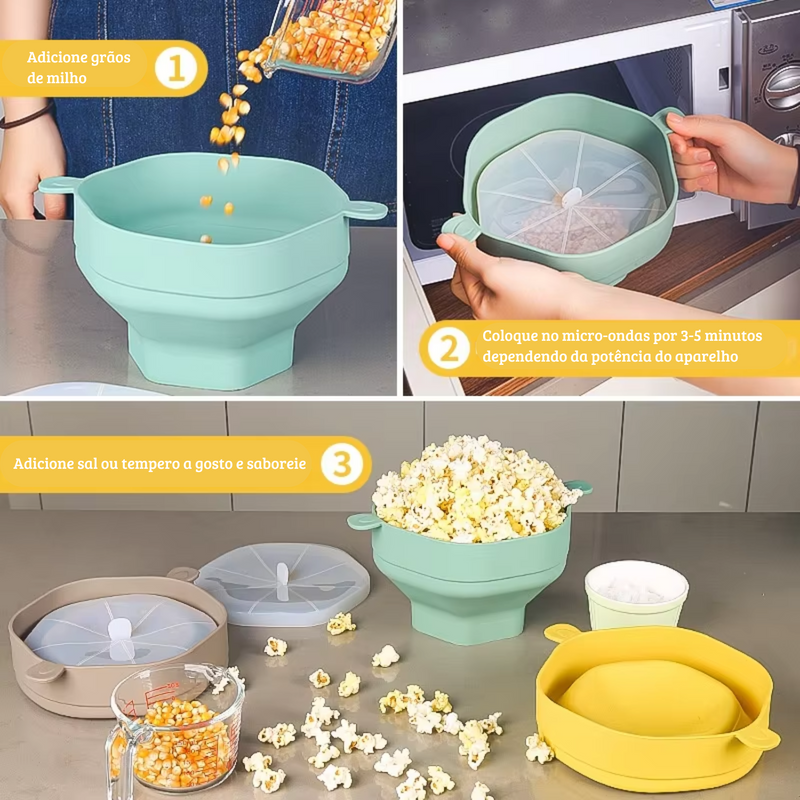Tigela de Pipoca de Silicone para Micro-ondas