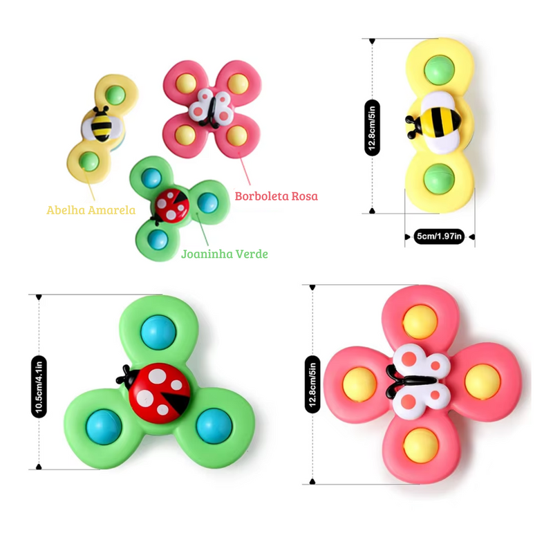 Conjunto de 3 Brinquedos Giratórios com Ventosa