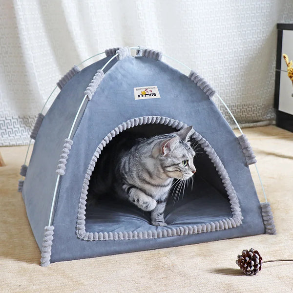 Casa para Gatos e Cães Dobrável - Tenda Portátil Universal para Todas as Estações com Colchonete Refrescante