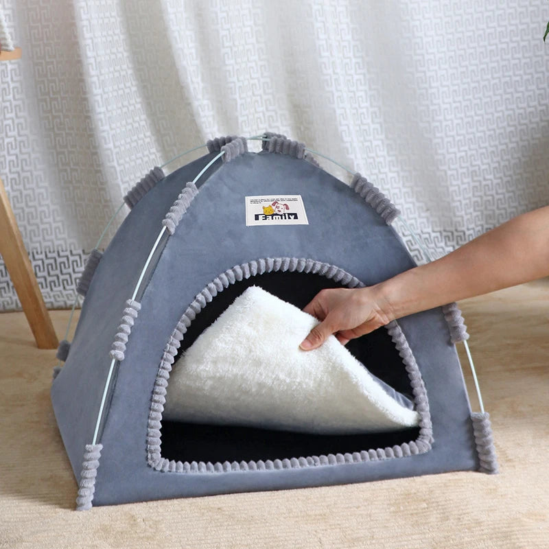 Casa para Gatos e Cães Dobrável - Tenda Portátil Universal para Todas as Estações com Colchonete Refrescante