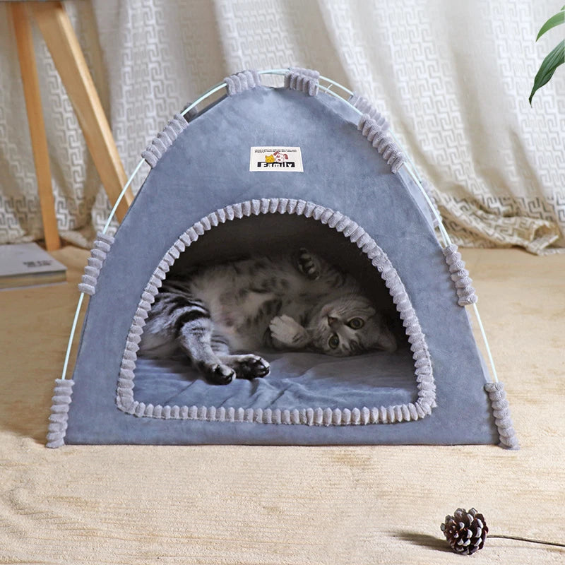 Casa para Gatos e Cães Dobrável - Tenda Portátil Universal para Todas as Estações com Colchonete Refrescante