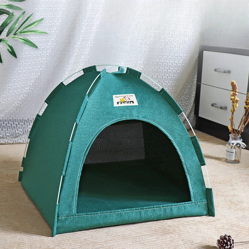 Casa para Gatos e Cães Dobrável - Tenda Portátil Universal para Todas as Estações com Colchonete Refrescante