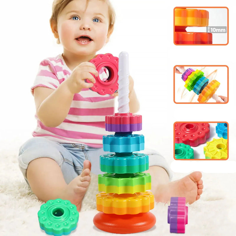 Torre de Empilhamento Arco-Íris Giratória Montessori