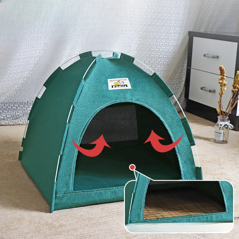 Casa para Gatos e Cães Dobrável - Tenda Portátil Universal para Todas as Estações com Colchonete Refrescante