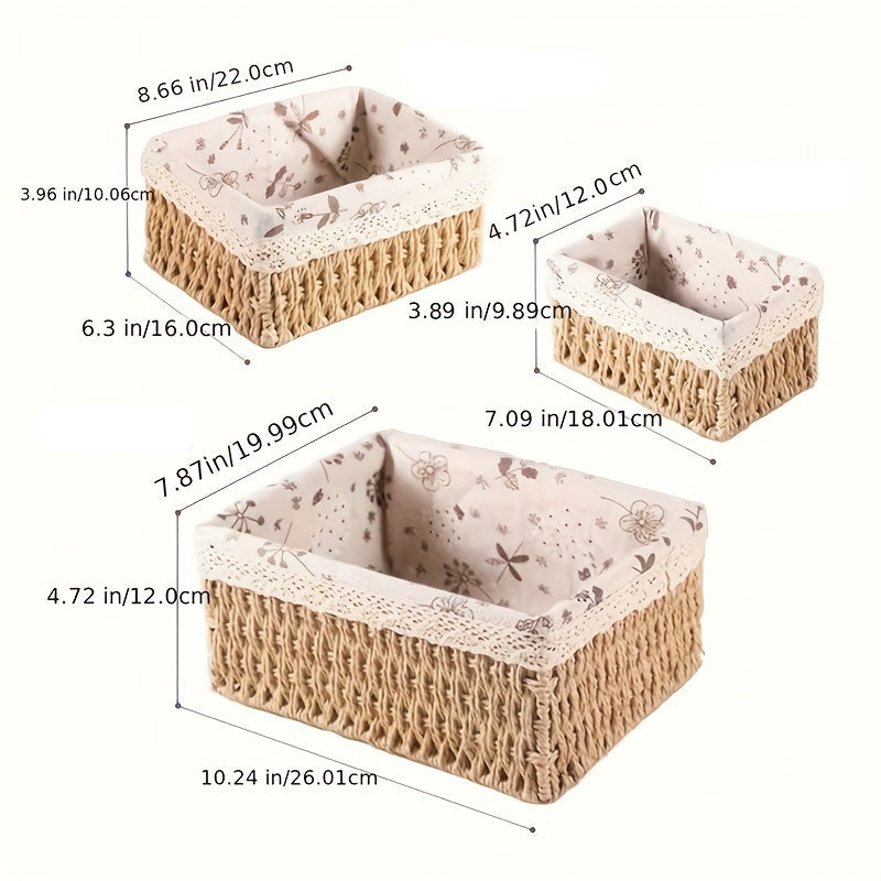Conjunto de 3 Cestos de Vime com Forro Removível