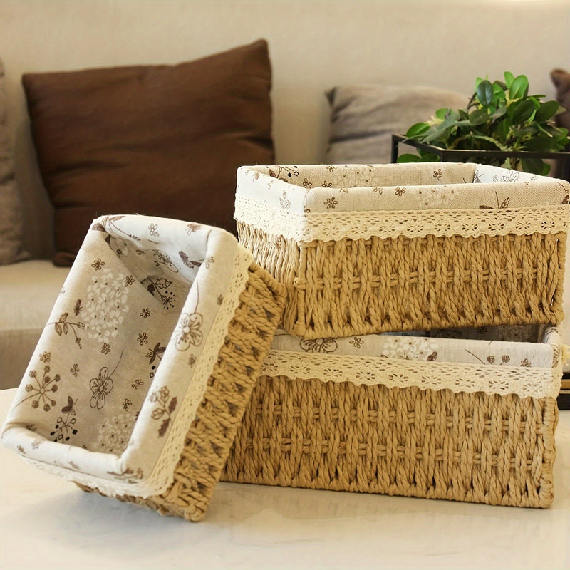 Conjunto de 3 Cestos de Vime com Forro Removível